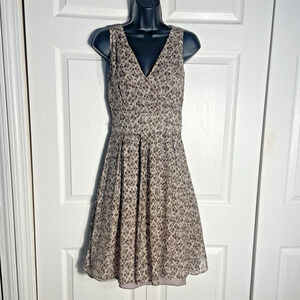 Vintage Y2K Ann Taylor Silk Dress Women 0 Brown‎ Beige Sleeveless V Neck Dainty